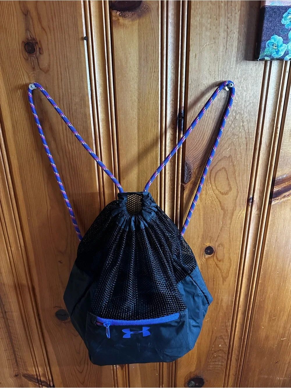Under Armour Black and Purple Mesh Drawstring Backpack
